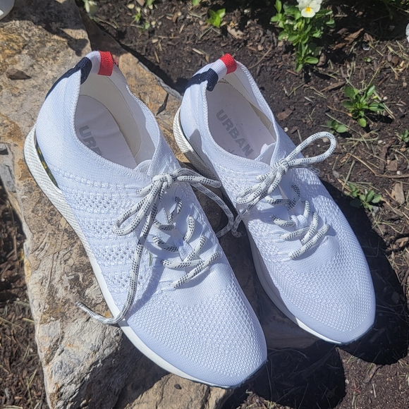 URBAN SPORTS by J SLIDES ♡ White Canvas Red|White|Blue w/Chrome Lace Sneakers 9M - Picture 16 of 16